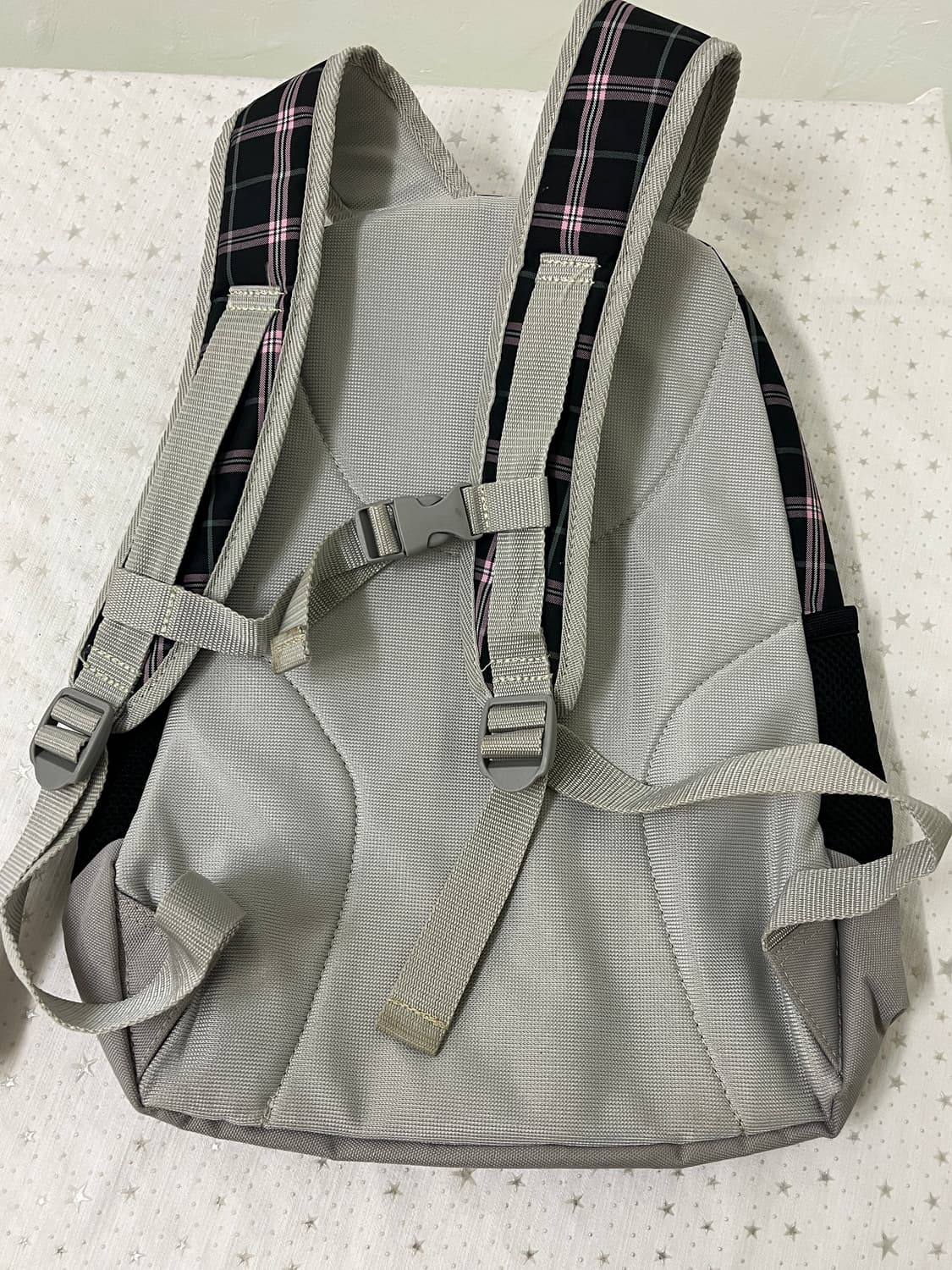 베네통 블랙 핑크 체크 백팩 💕 상품이미지7