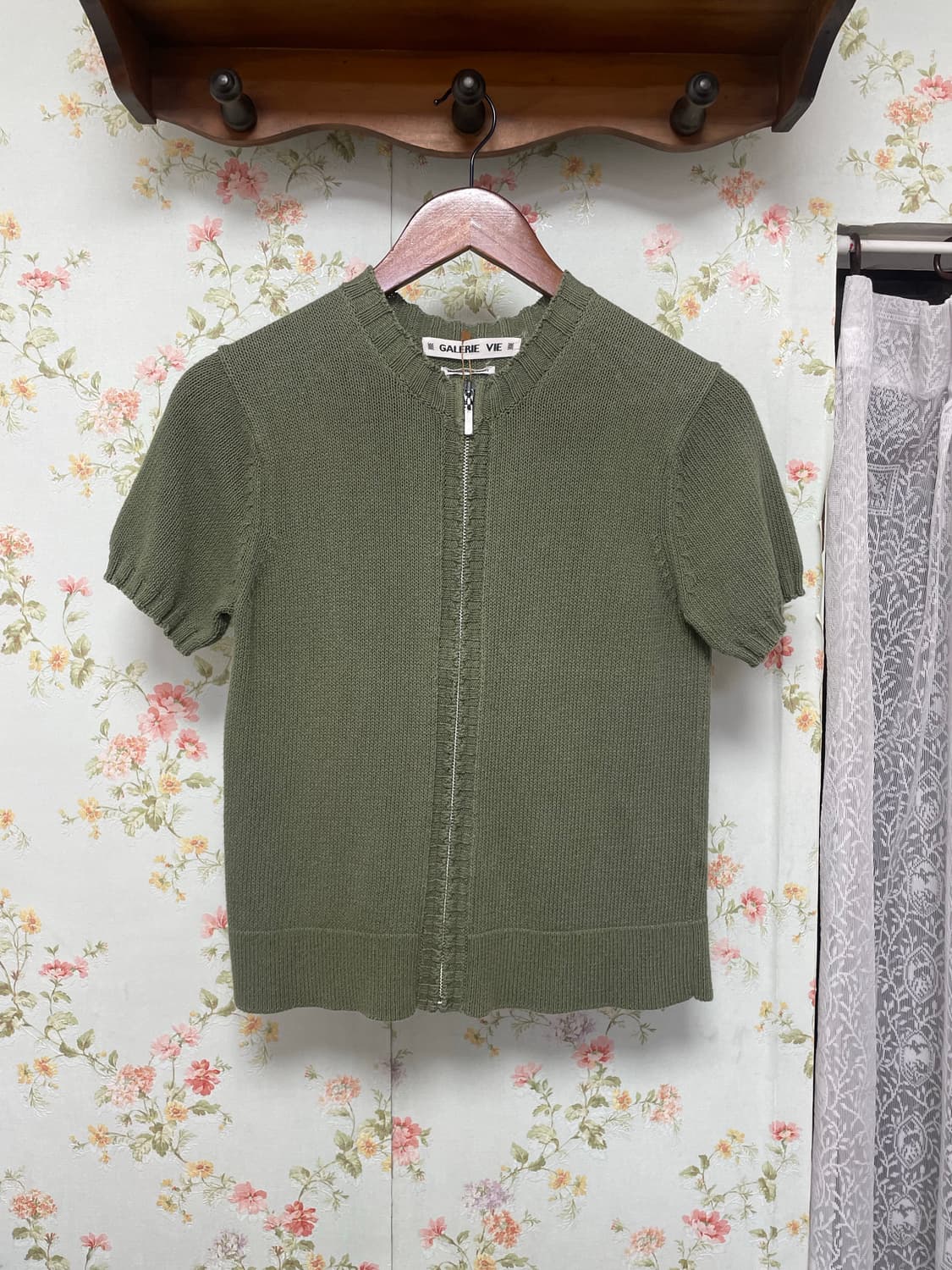 올리브 반팔 니트 집업 상품이미지1