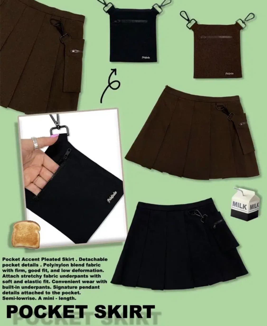 [새상품/M]페일제이드 포켓 스커트 브라운 플리츠 스커트 치마 상품이미지2