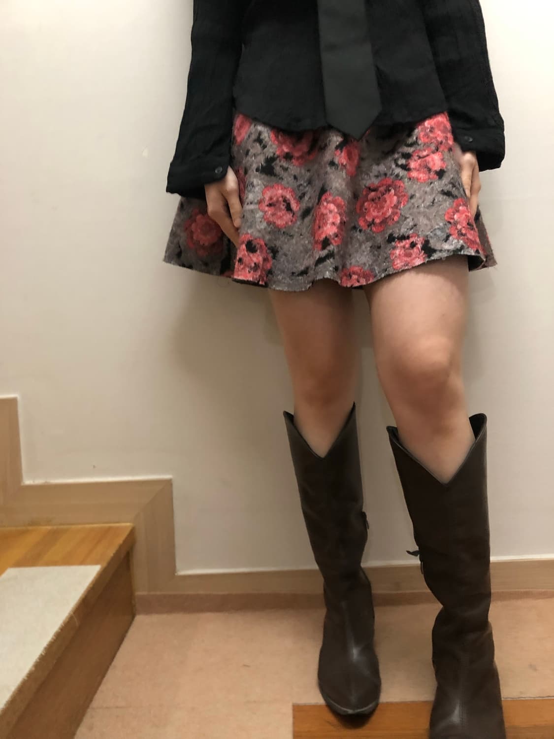 빈티지 그레이 플라워 미니 스커트 상품이미지4