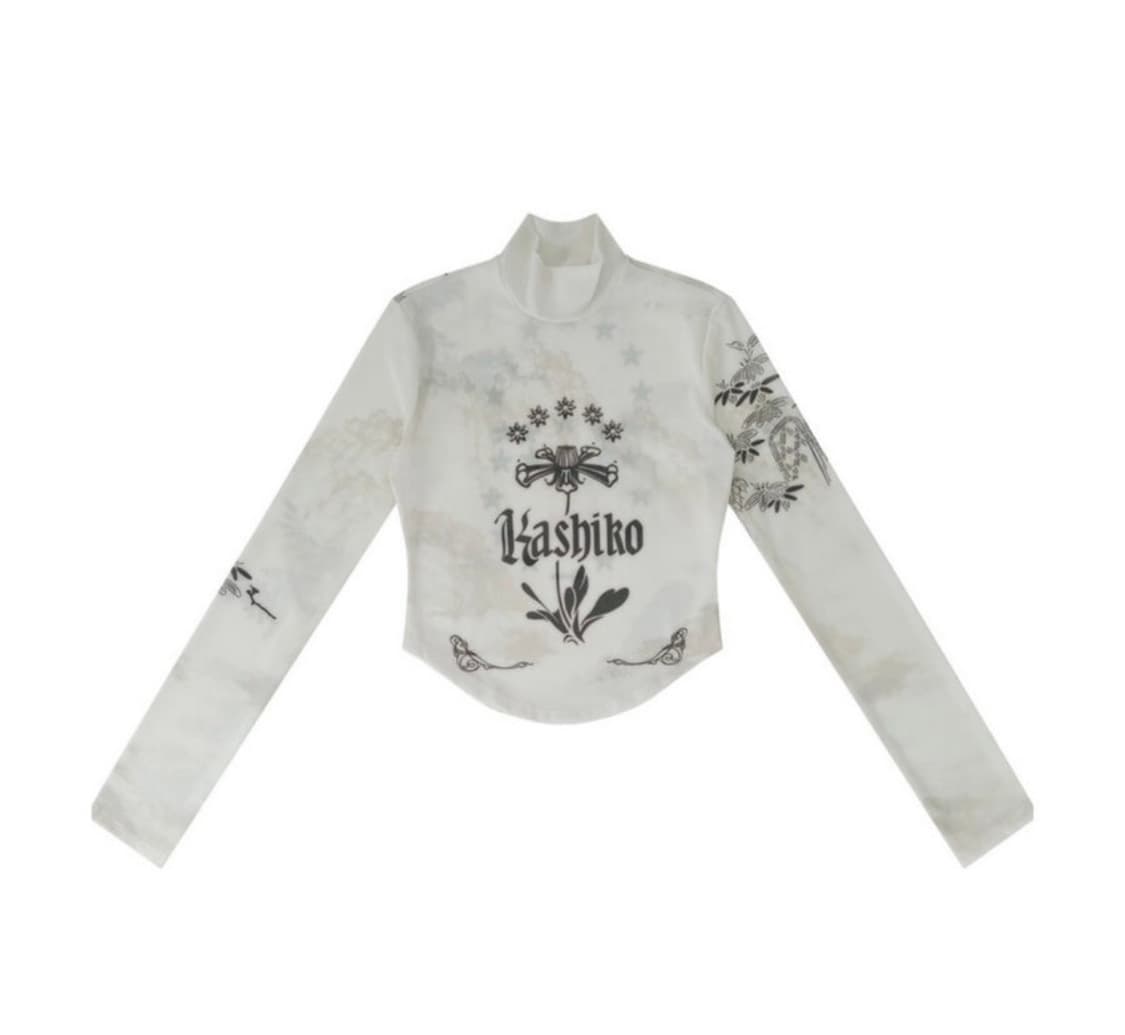 [kashiko] ink paiting highneck Mesh top  상품이미지2