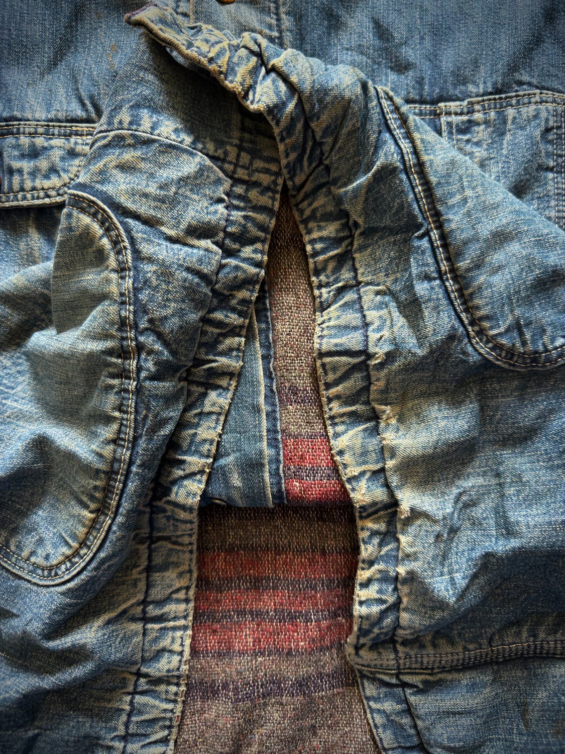 60s USA Sears 하드 페이딩 디스트로이드 데님 초어 워크자켓 상품이미지6