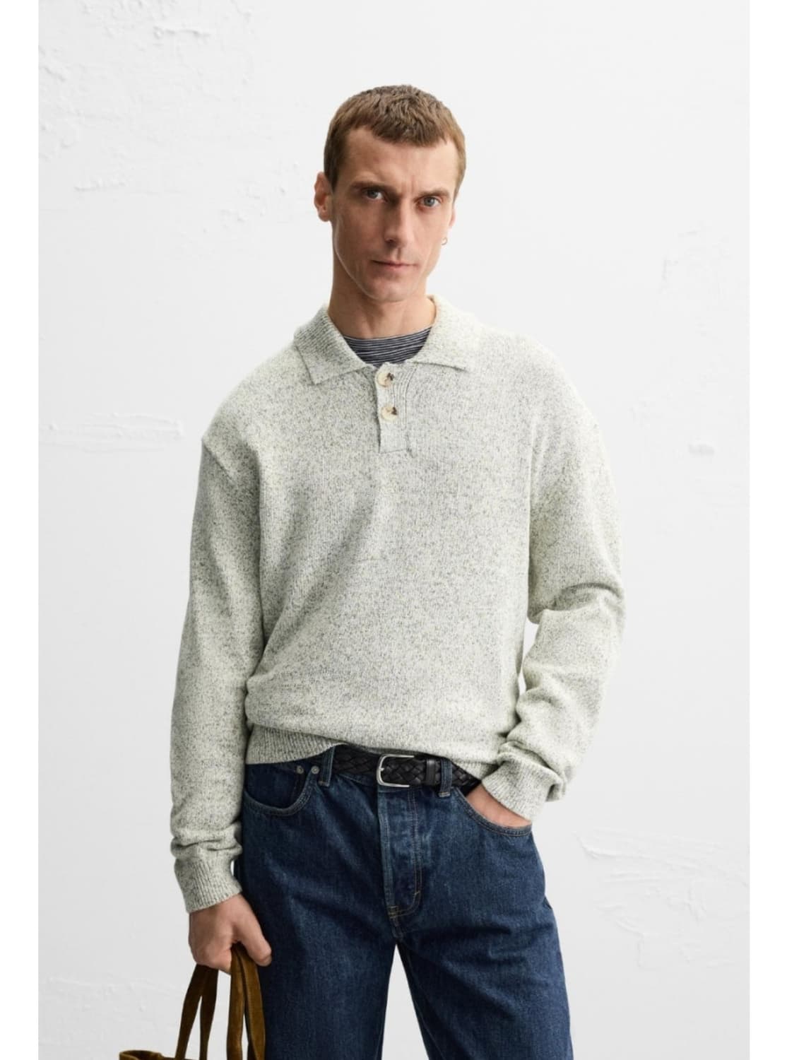 (새상품) 자라 스트럭처 코튼100% 폴로 롱슬리브 오트밀 그레이 (L) 상품이미지1