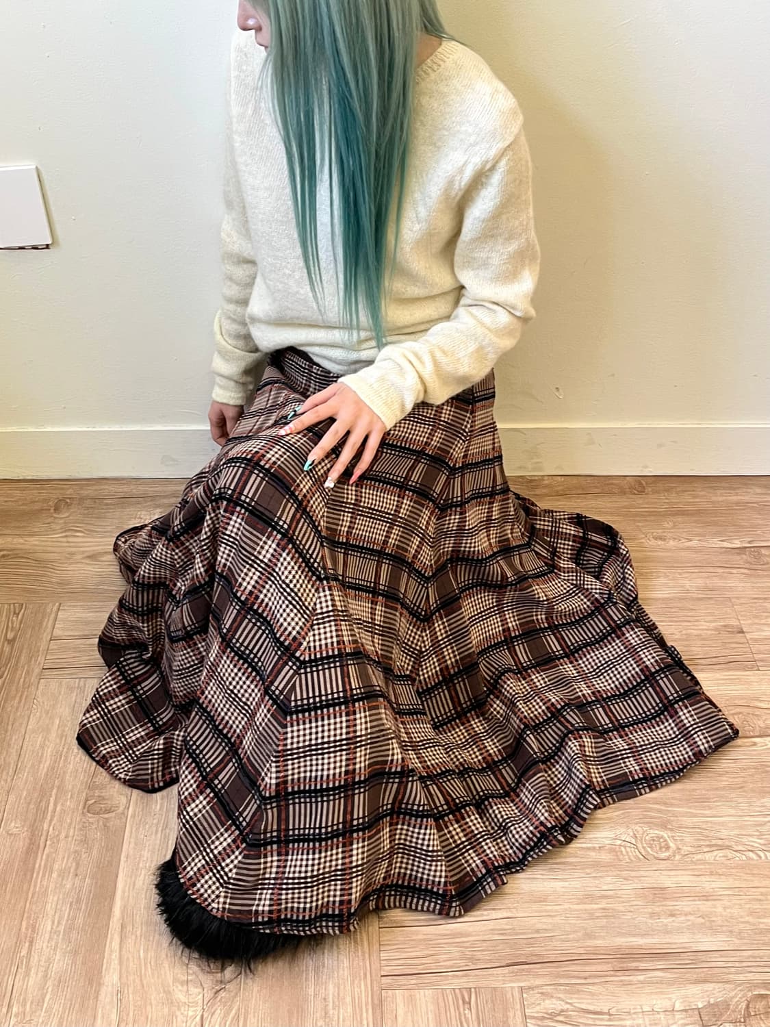 Design Aera 깅엄 체크 롱스커트 상품이미지5