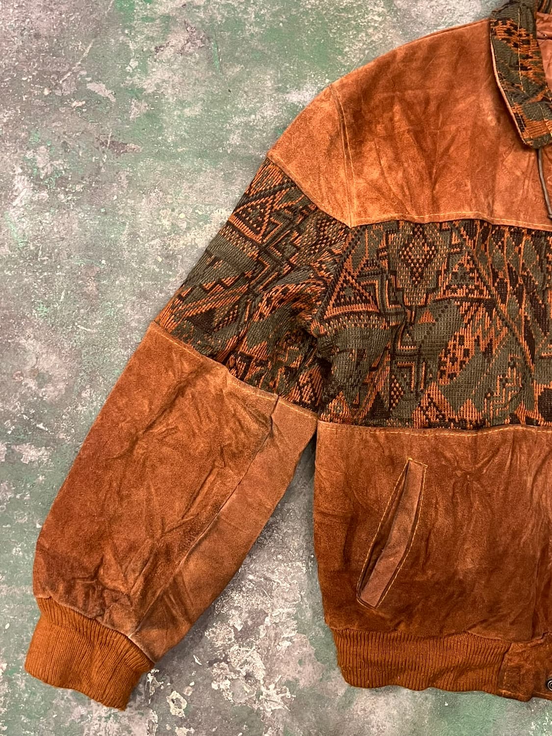 90's [XL] 빈티지 웨스턴 가죽 스웨이드 자켓 아즈텍 자카드 봄버 상품이미지6