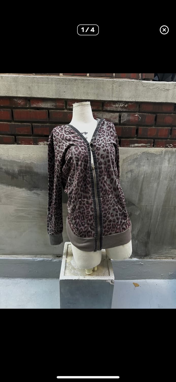00s 빈티지 레오파드 갸루 단추 후드집업 상품이미지3