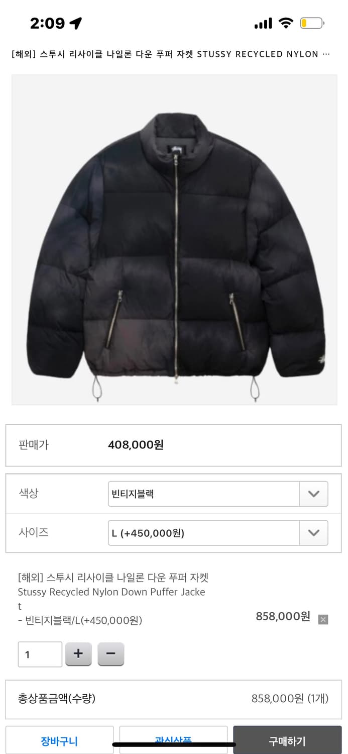 스투시 리사이클 나일론 다운 푸퍼 L 상품이미지2