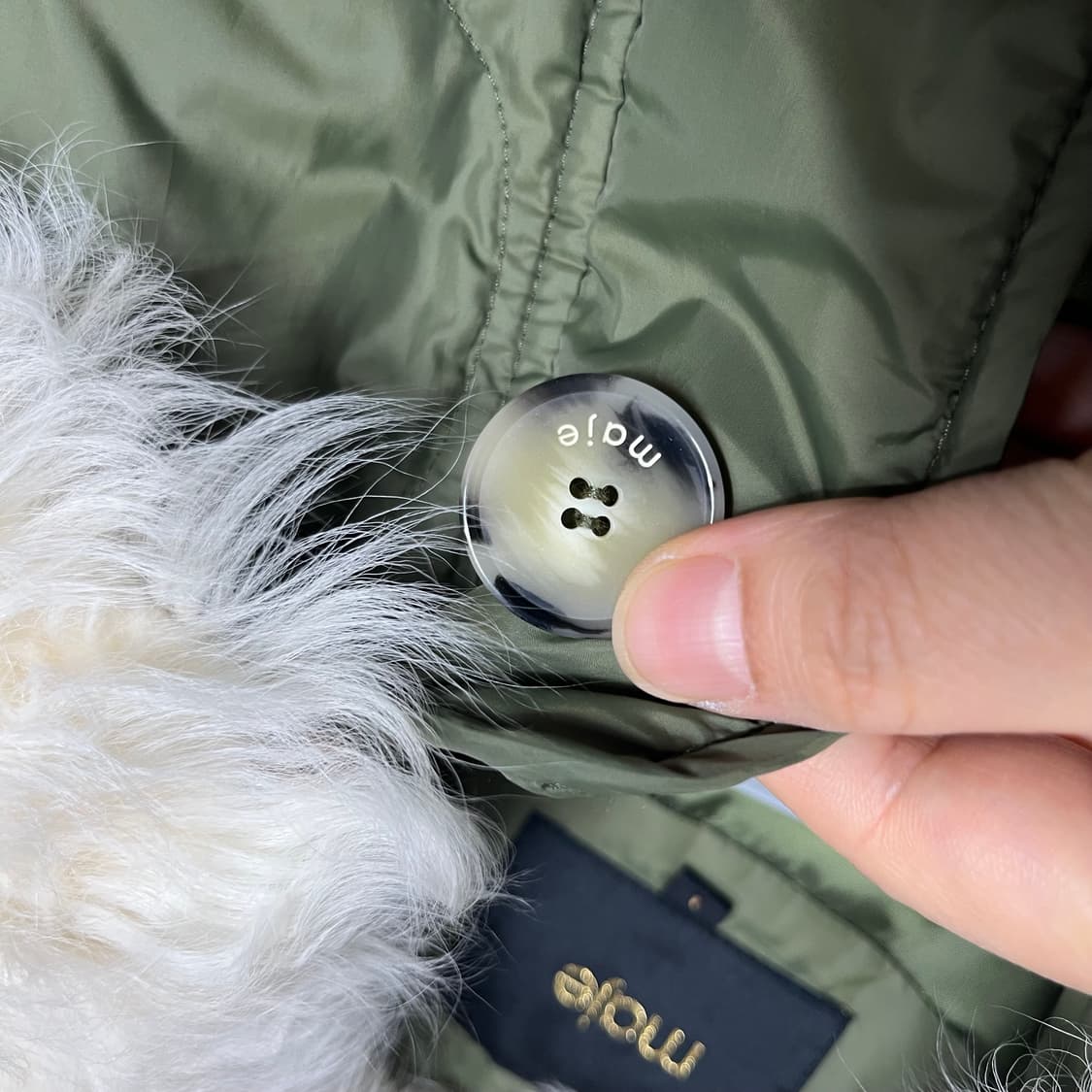 maje 마쥬 구스다운 천연 양털 카키 퍼 롱패딩 s 상품이미지4