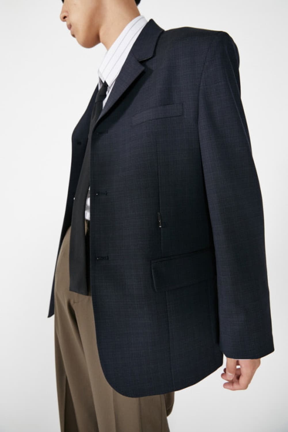 [M] STU 3버튼 블레이저 네이비 체크 상품이미지2