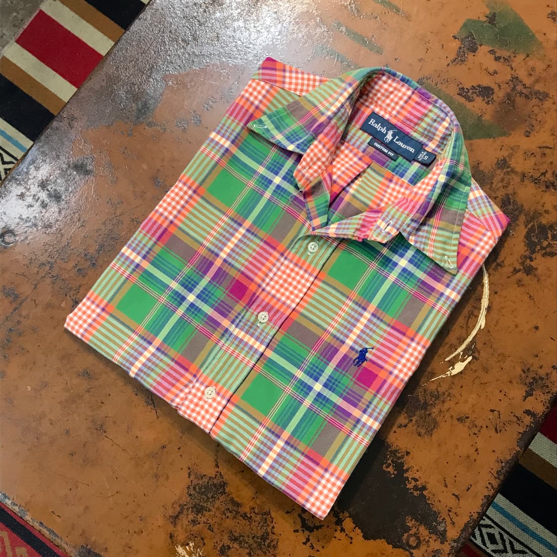 폴로랄프로렌 그린 오렌지 마드라스 체크 셔츠 남성 102 여성 프리 상품이미지1