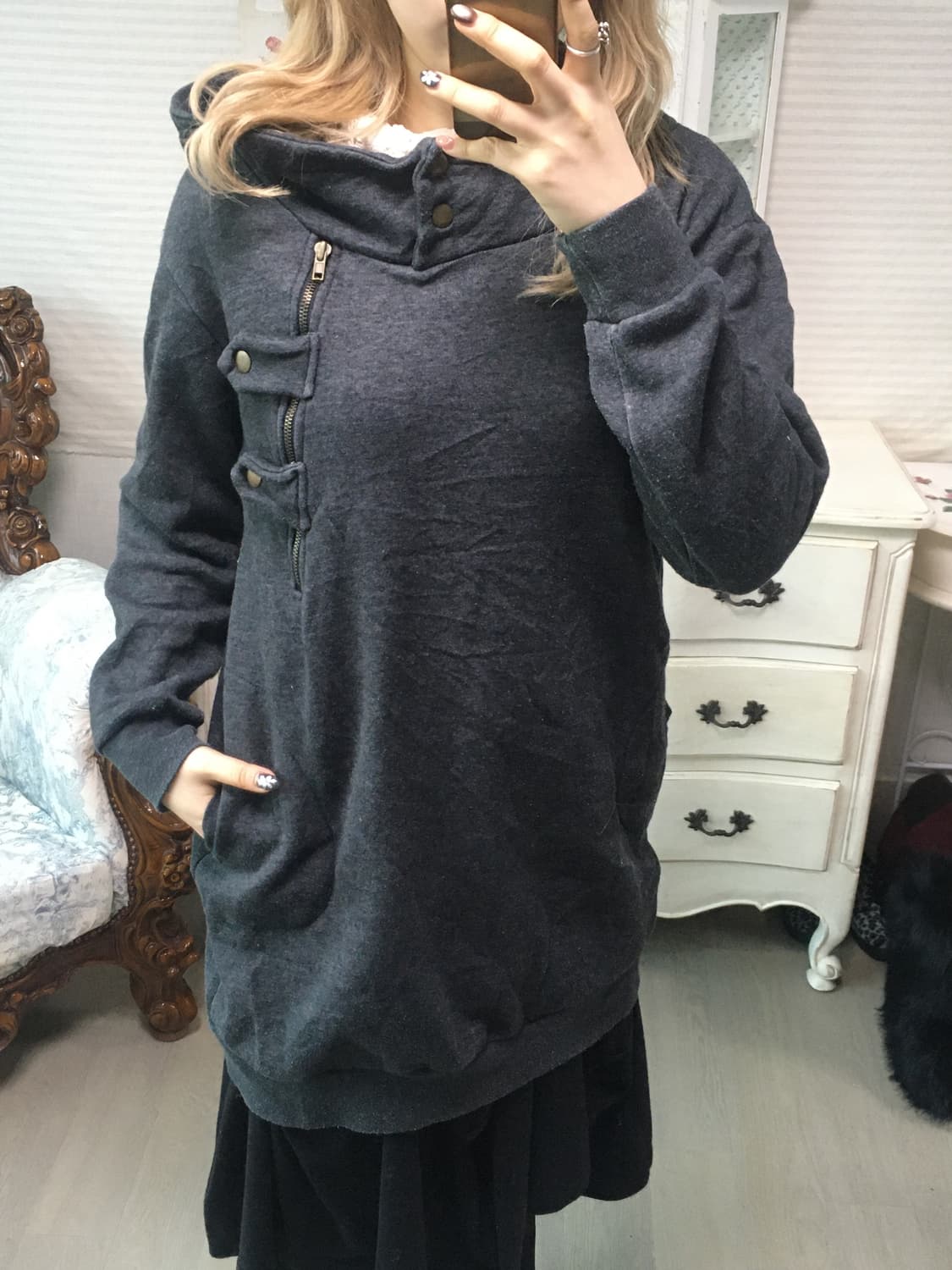 일본빈티지 Y2K 스터드 버튼 기모 후드티 상품이미지4