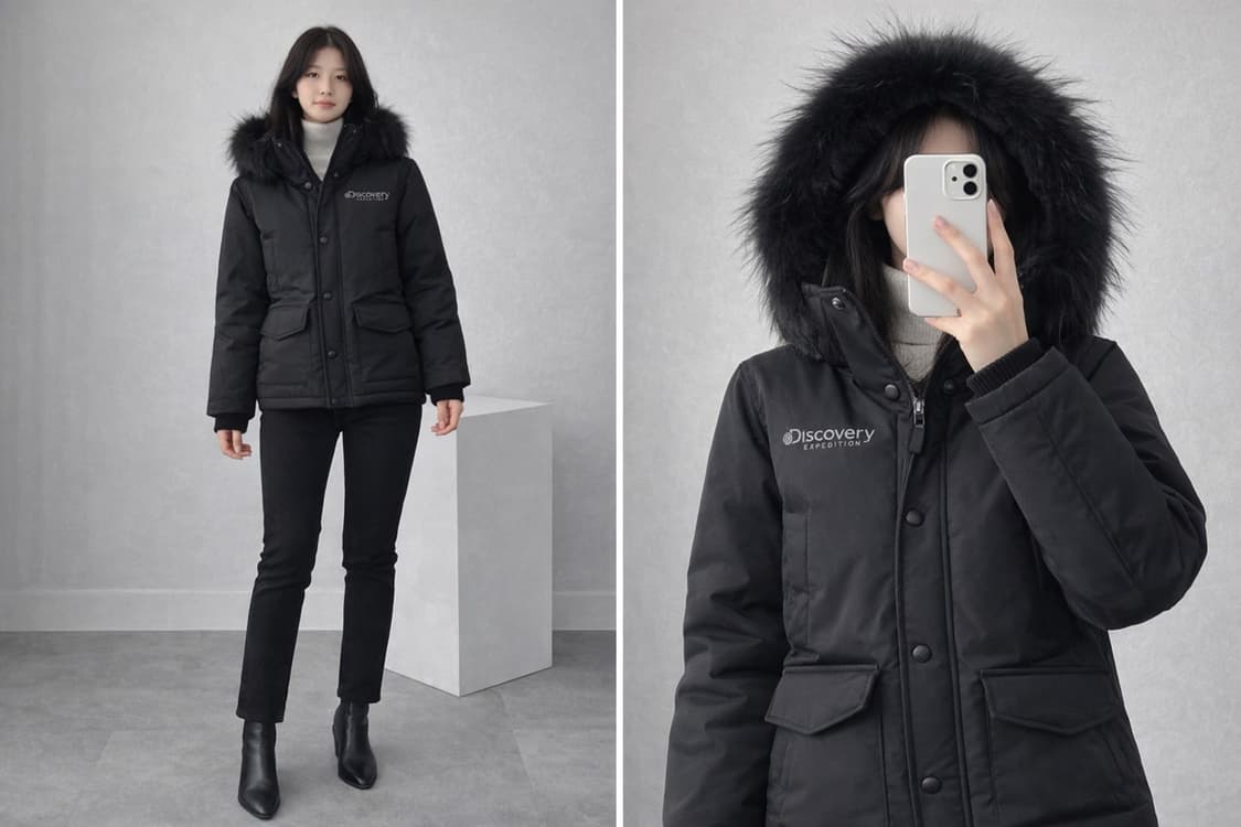 Discovery Expedition 블랙 숏 다운패딩/퍼후드/85/XS 상품이미지1