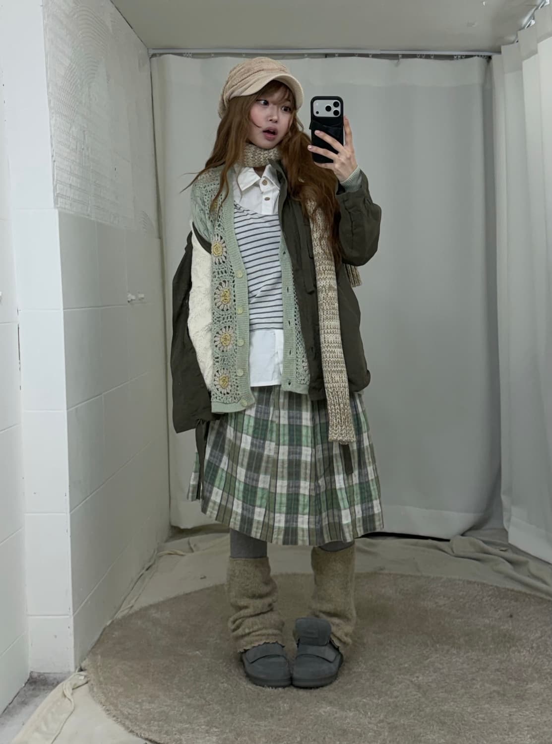 민트 카키 하구미 니혼진 야상 코디세트 상품이미지2