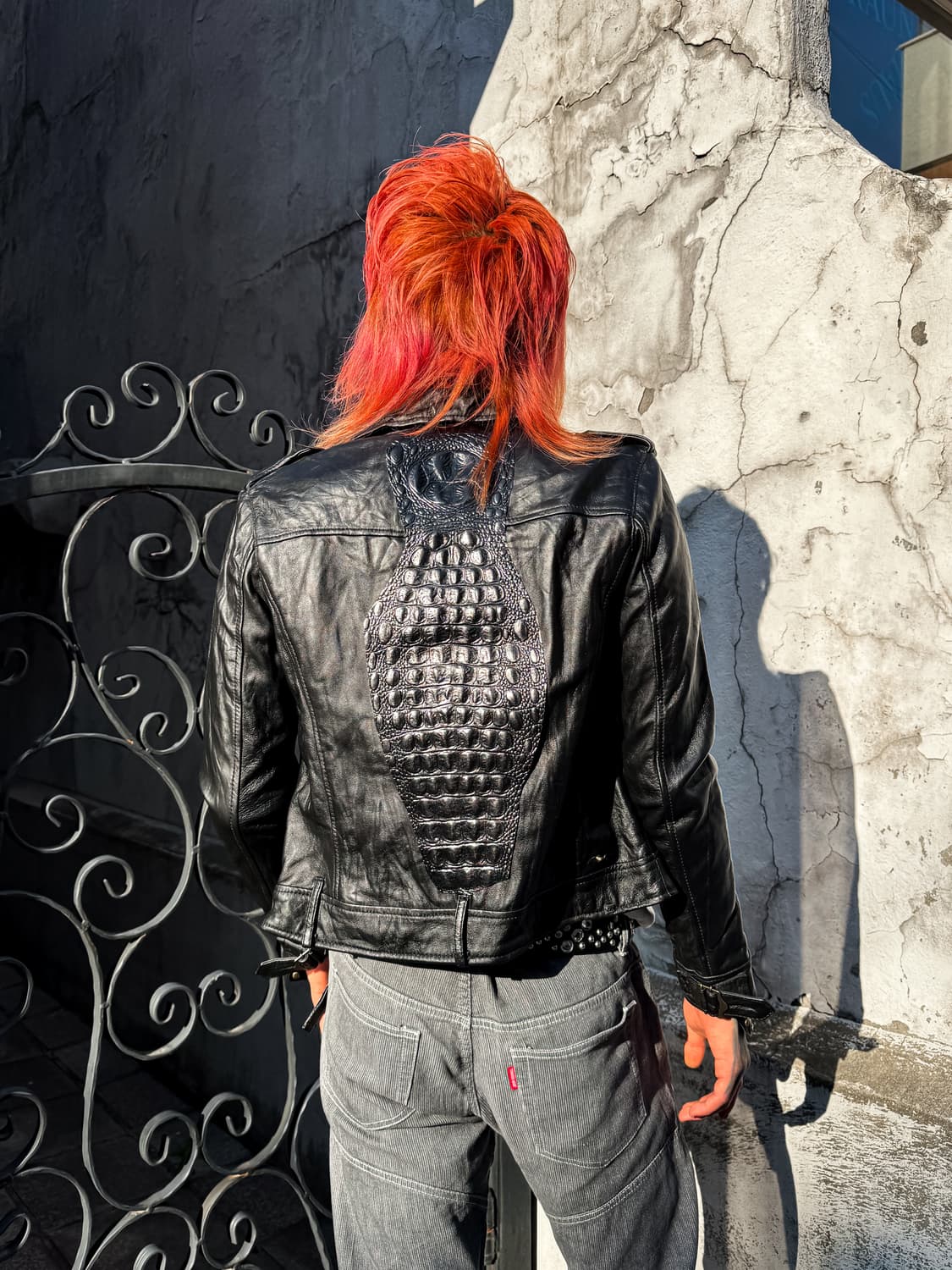 Crocodile Embossed Leather Rider Jacket  상품이미지1