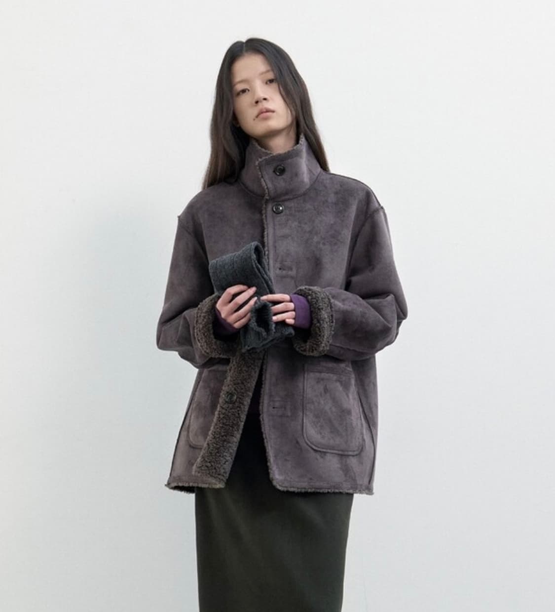 포저 리버시블 시어링 무스탕 다크그레이 상품이미지1