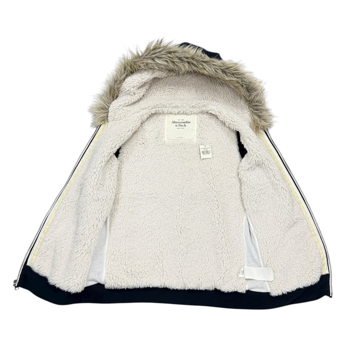 아베크롬비 빈티지 희귀 네이비 울프죠 퍼 Y2K 갸루 후드집업 자켓 L 상품이미지3