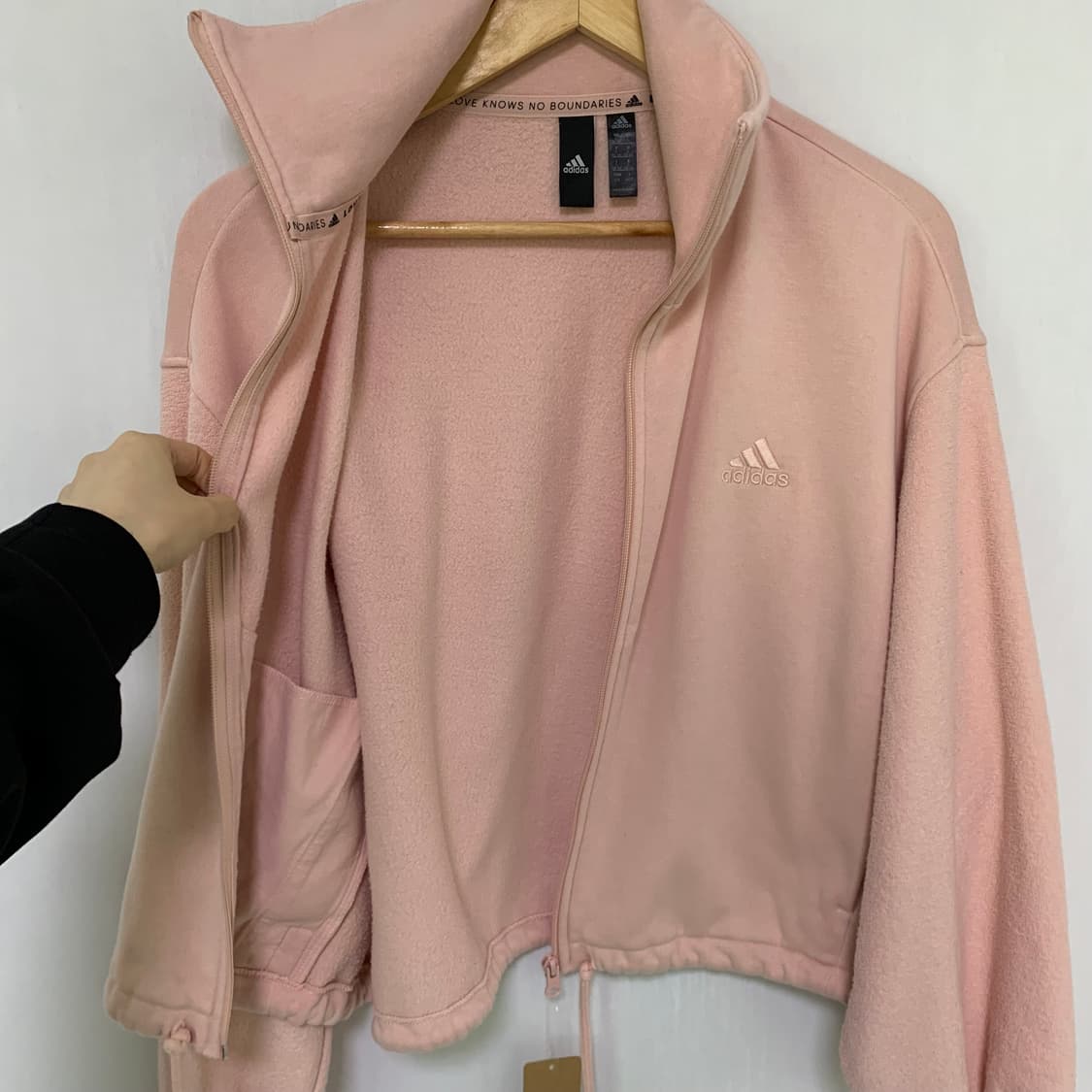 아디다스 하이넥 맨투맨 오버핏 세미크롭 블루종 집업 벚꽃 핑크 L 상품이미지4