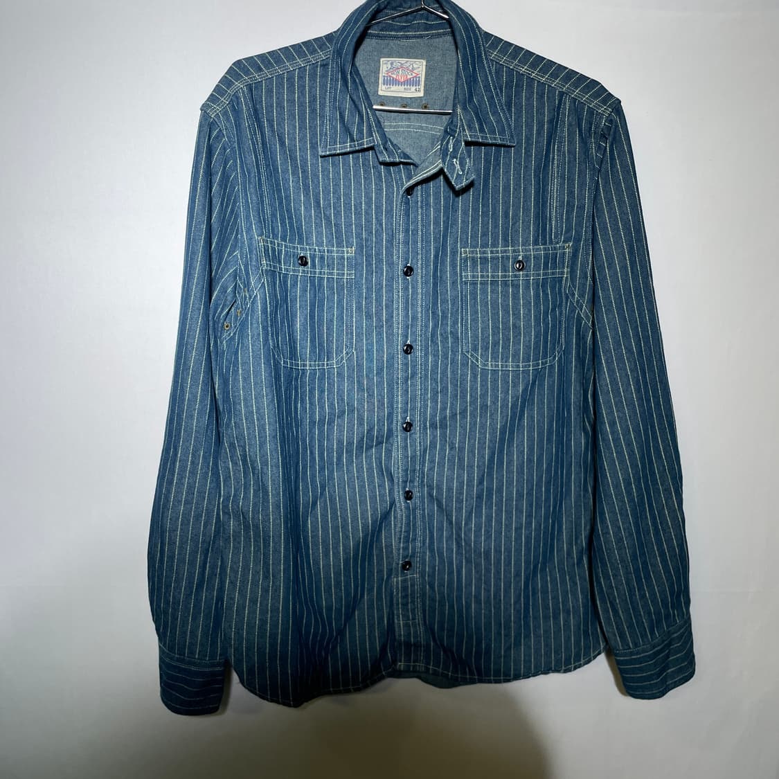 L-XL)VTG 투포켓 스트라이프 데님 워크셔츠 상품이미지2