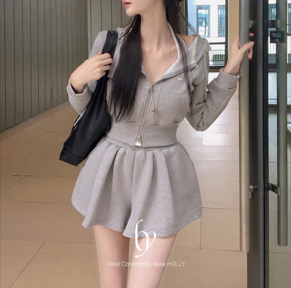 새상품) 홀리 made 리사 크롭 후드집업 그레이 상품이미지1