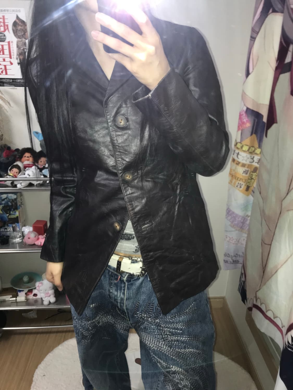 f collection 딥브라운 소가죽 버튼 레더자켓 상품이미지1