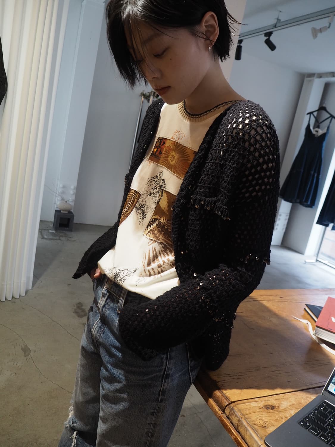 vintage sequin trim cardigan 상품이미지1