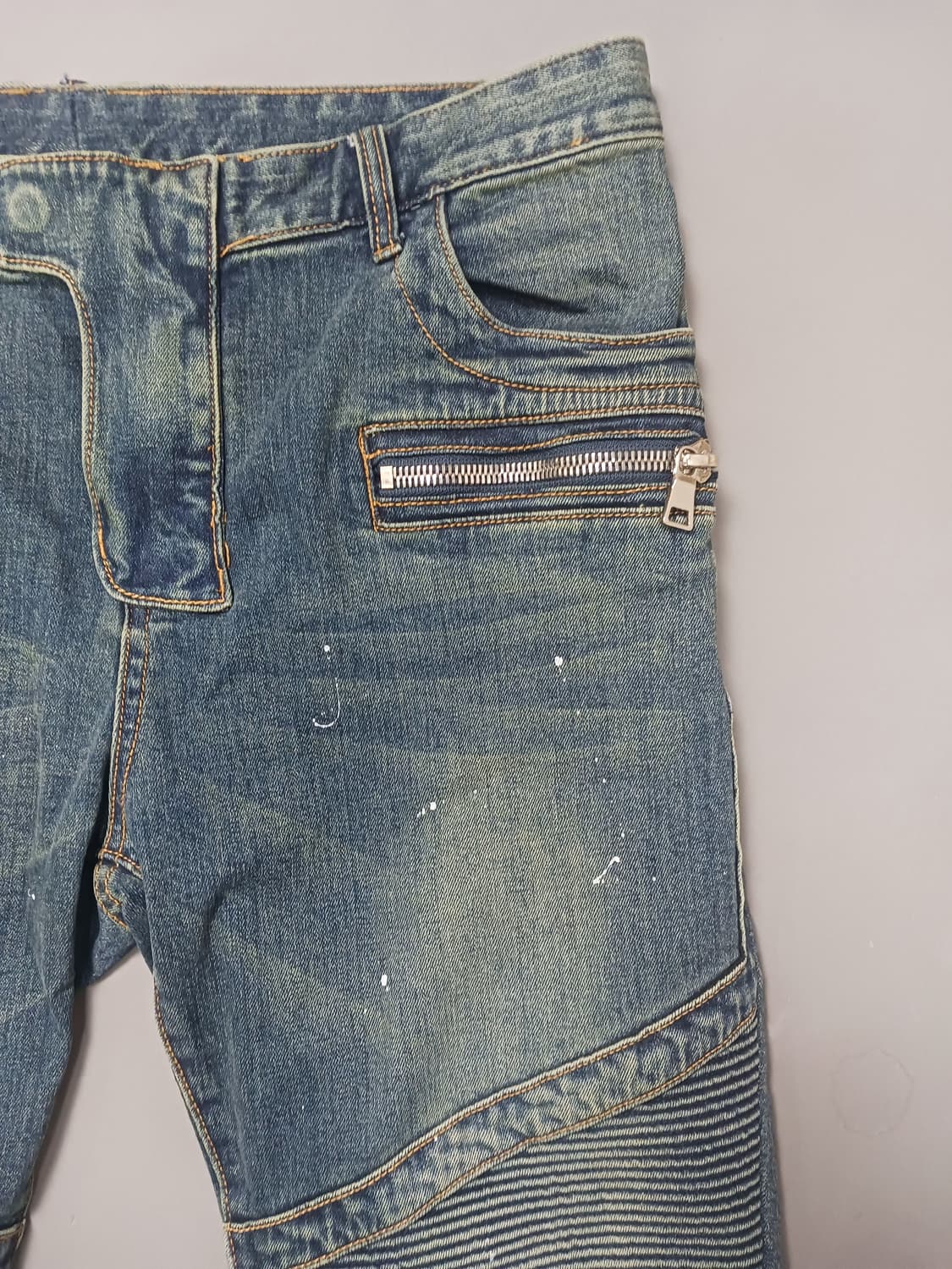 [34] 발망 화이트페인팅 바이커진 청바지 상품이미지4