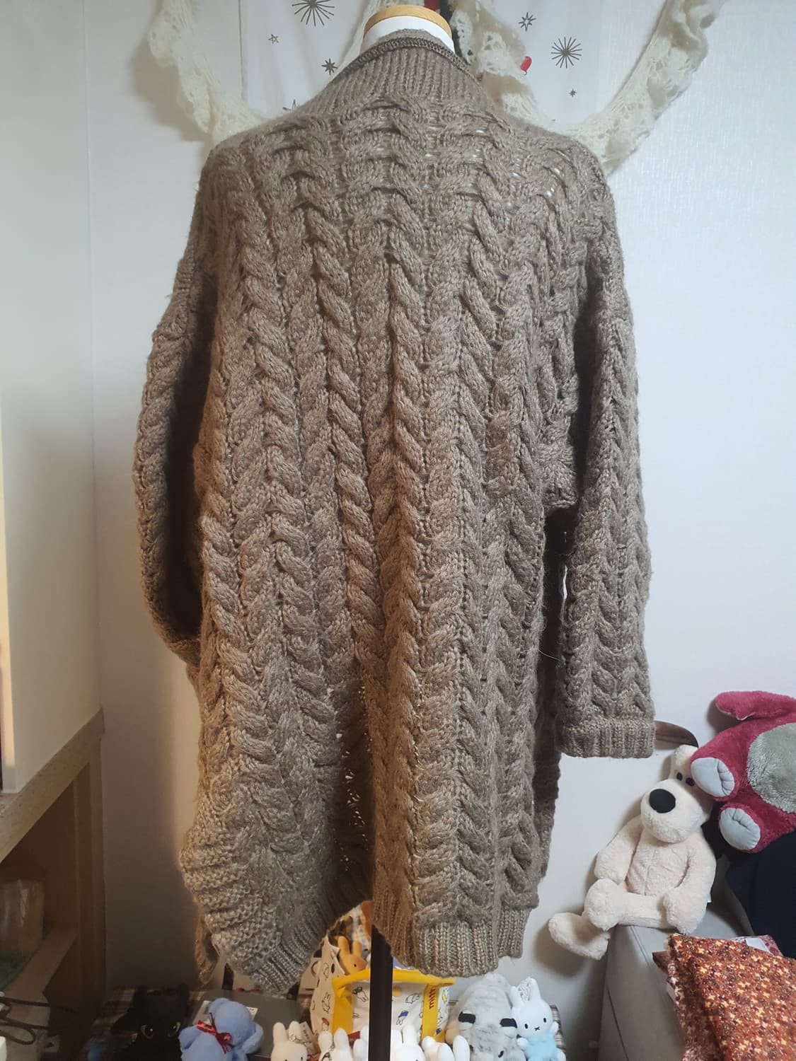 [모리걸] 꽈배기 니트 롱 가디건 브라운 와구리 상품이미지3