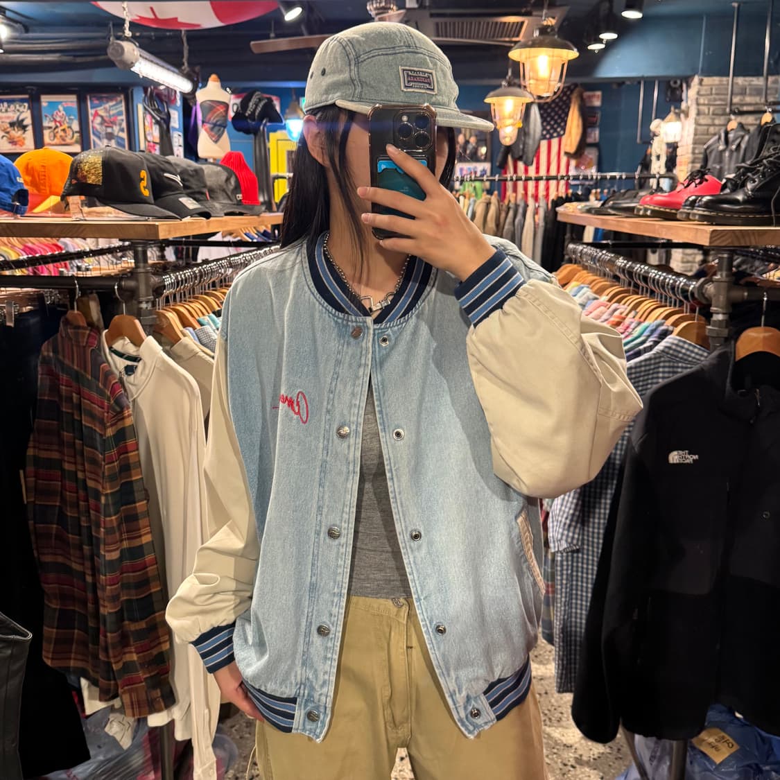 90s vintage 빈티지 연청 데님 바시티 자켓 상품이미지3