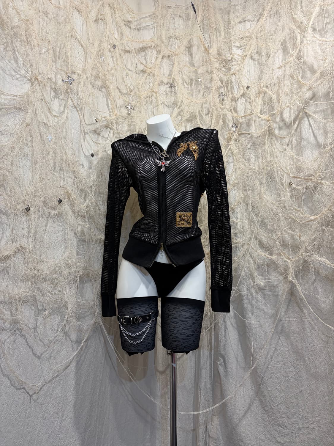 Y2K gold spangles wing punching zip-up 상품이미지3