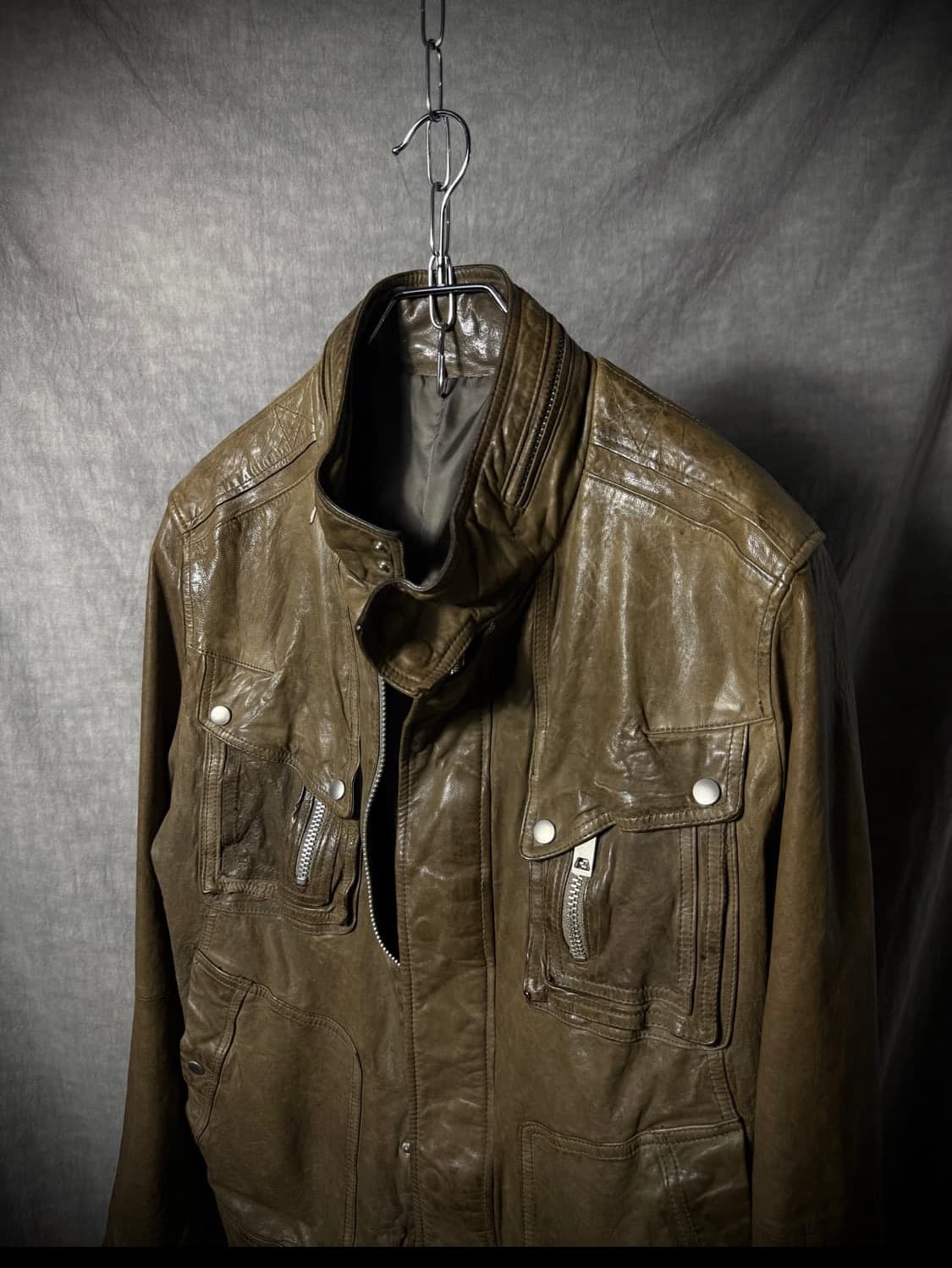 램스킨 하이넥 집업 레더 자켓 상품이미지2