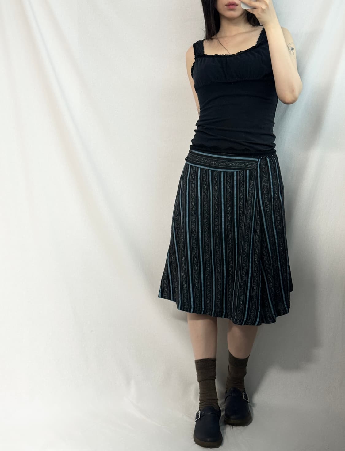 레이스 슬리브리스 버튼 스트라이프 스커트 2pcs SET 상품이미지4