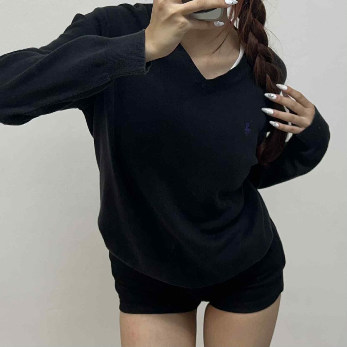 폴로 랄프로렌 네이비 코튼 브이넥 걸즈 니트(M) 상품이미지1