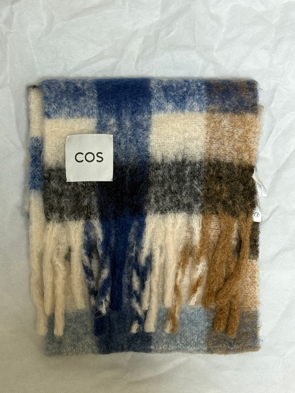 코스 오버사이즈 모헤어 머플러 블루 브라운 체크 상품이미지1