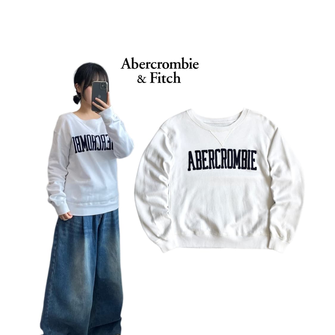 아베크롬비 Y2K 아치로고 맨투맨 화이트 상품이미지1
