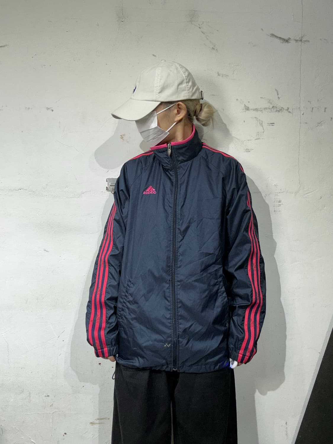 아디다스 네이비 핑크 삼선 바람막이 자켓 L 상품이미지2