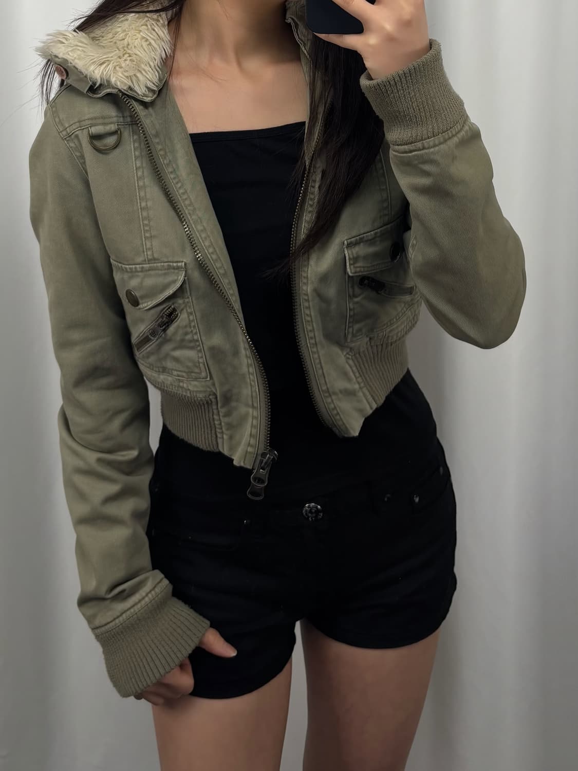 아베크롬비 퍼 카라 크롭 자켓 상품이미지4