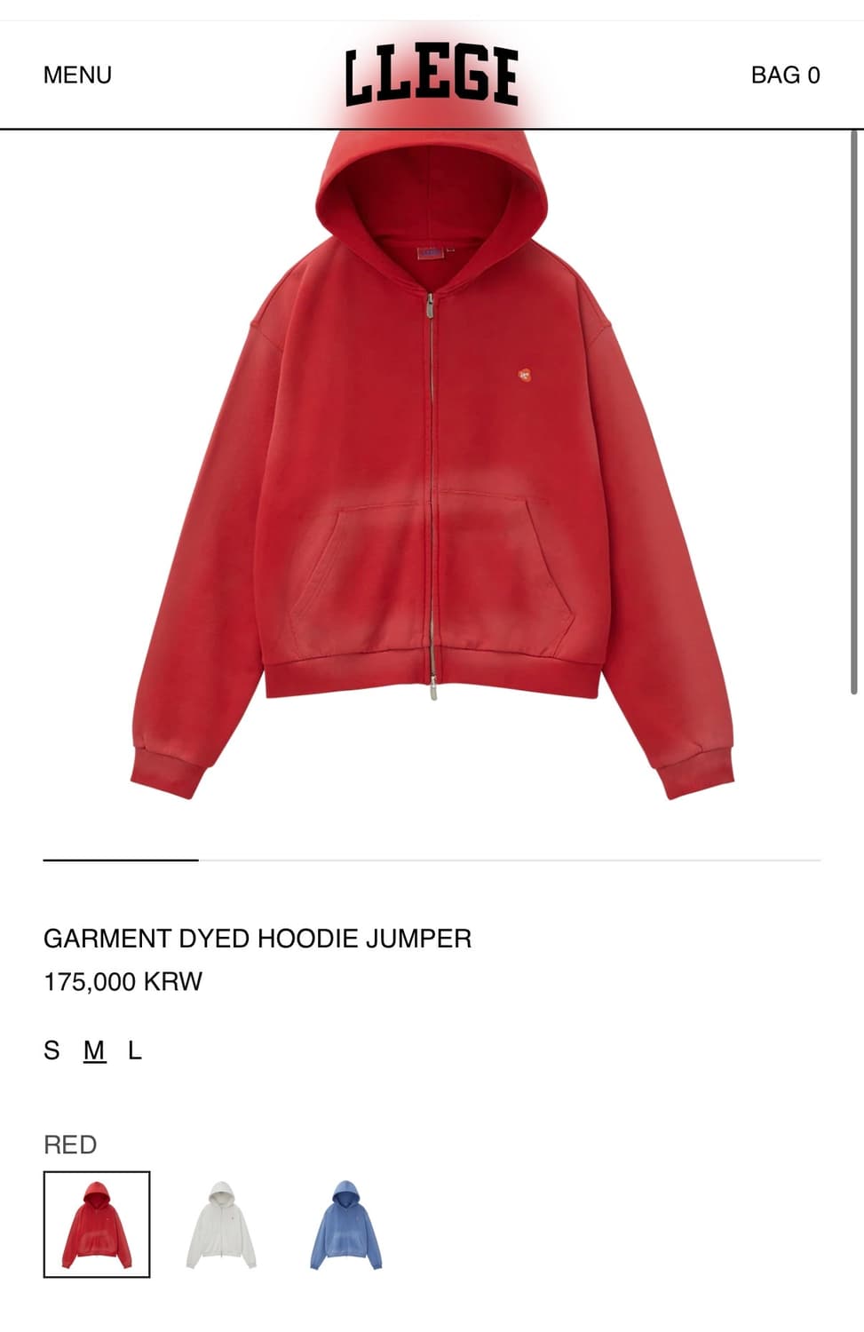 llege 다잉 후드집업 M ->L 교환 상품이미지1