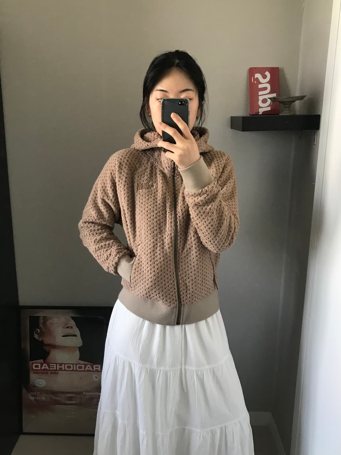 노스페이스 핑크베이지 로고 플리스 후드집업 상품이미지2