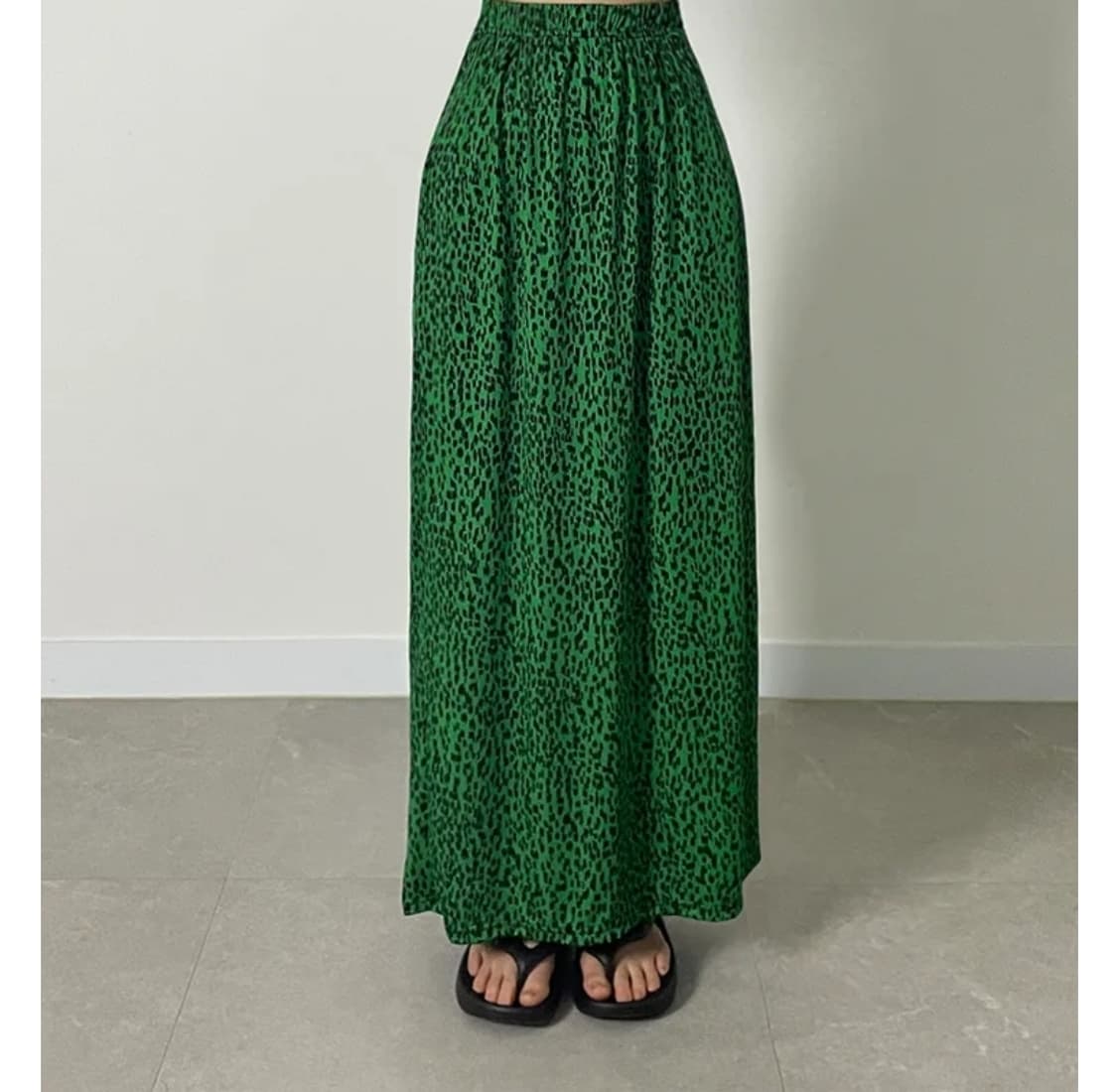 초록 레오파드 밴딩 롱스커트 상품이미지4