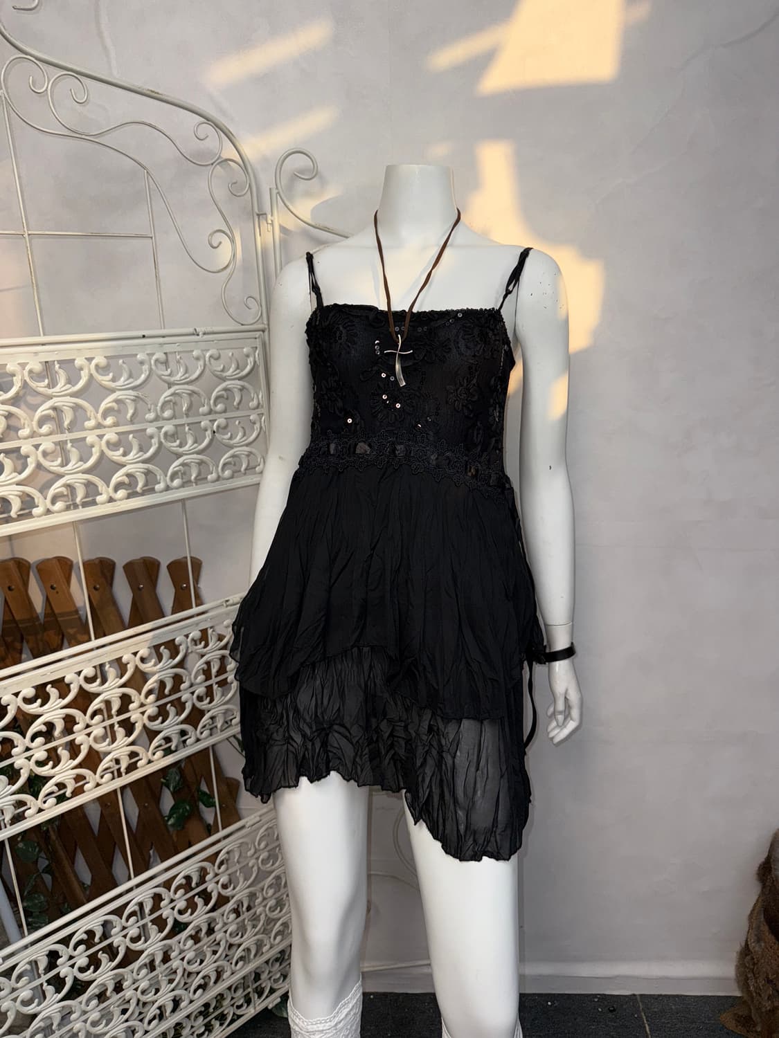 Black oriental floral chiffon sleeveless 상품이미지2