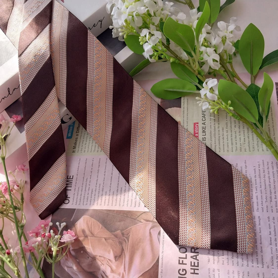 제냐 실크 브라운 자카드 스트라이프 넥타이 9.5cm A+등급 K1874 상품이미지4