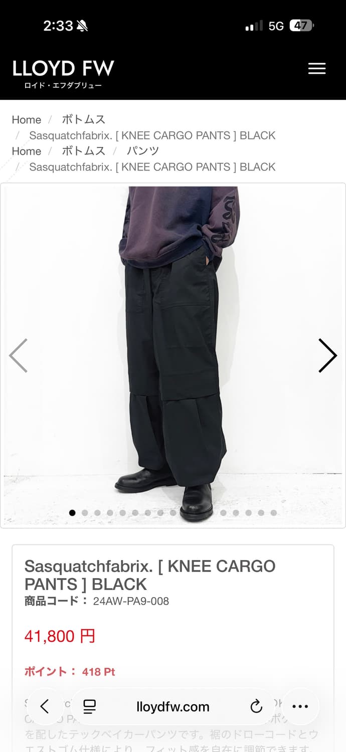 Sasquatchfabrix knee cargo pants Lsize 상품이미지1