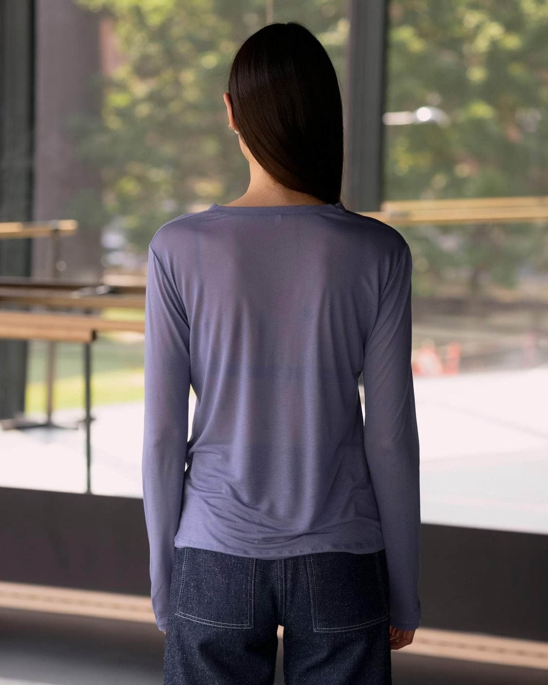 [S,M,L]베이스레인지 Bamboo 롱 슬리브리스 탑/블루 상품이미지3