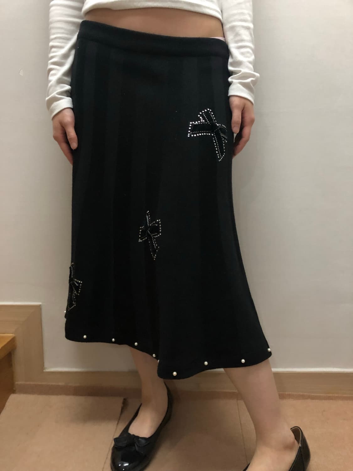 빈티지 블랙 니트 비즈 스커트 상품이미지5