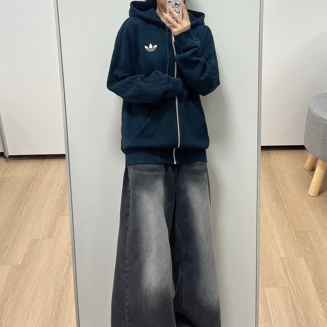 아디다스 파이어버드 자수로고 블랙 후드집업 상품이미지2