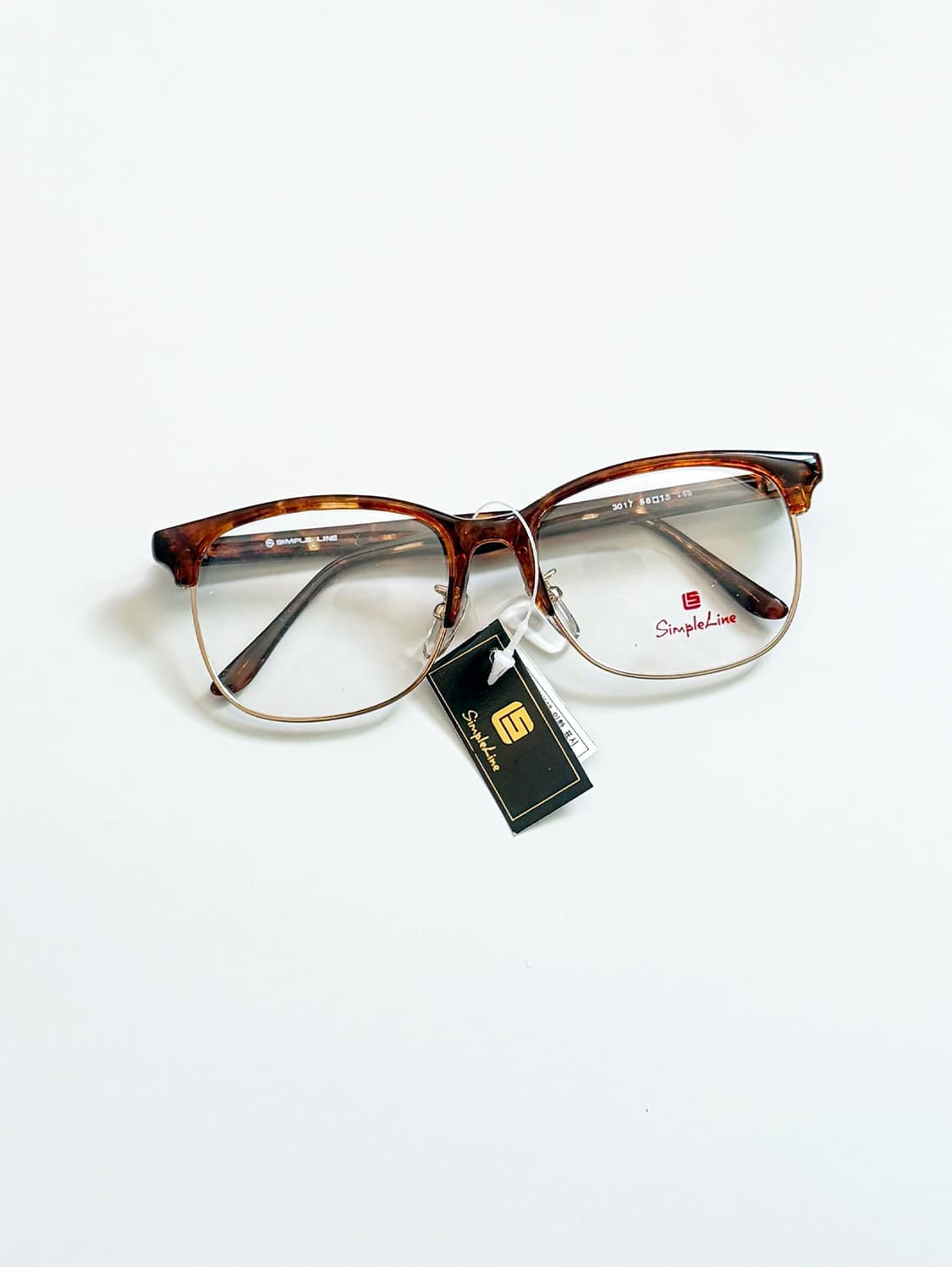 90s SIMPLE LINE 브라운톤 하금테 스퀘어 빈티지 안경 상품이미지1