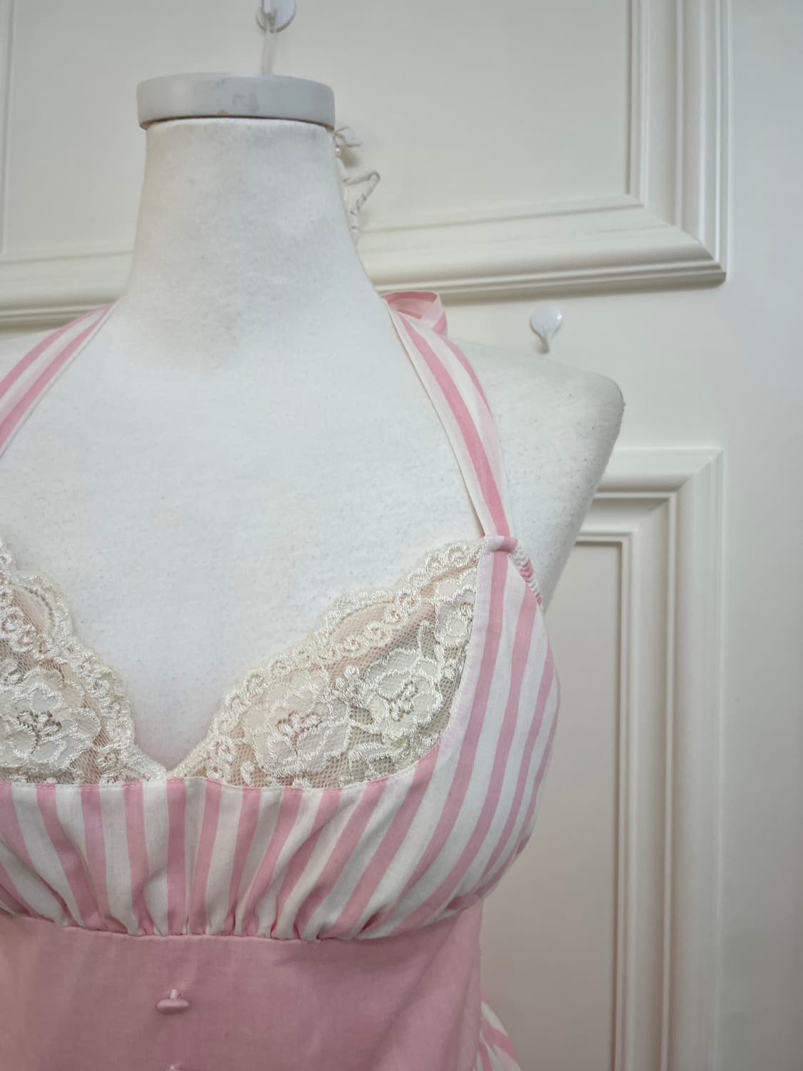pink white stripe lace bow cotton halter 상품이미지7