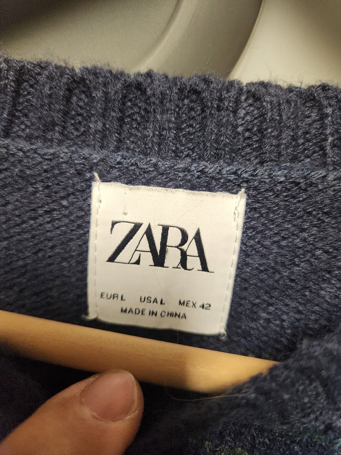 자라 네이비/그린 패턴 니트 스웨터 L 상품이미지2