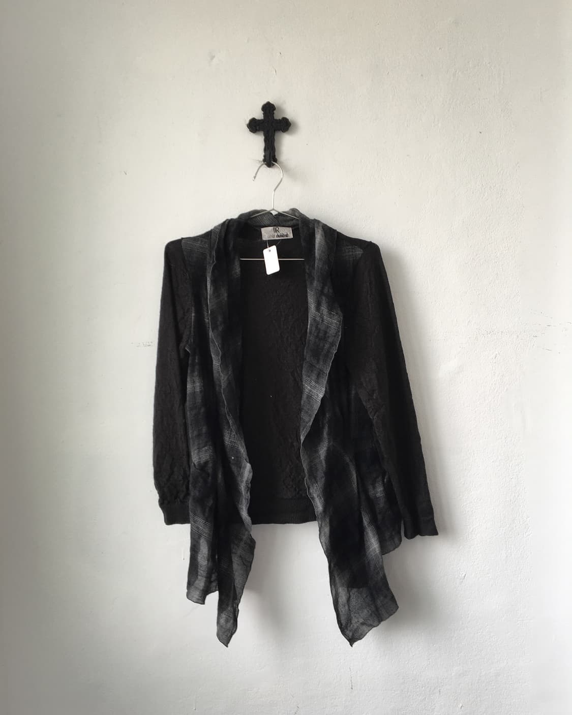 Check pattern drape woolen open caridgan 상품이미지2
