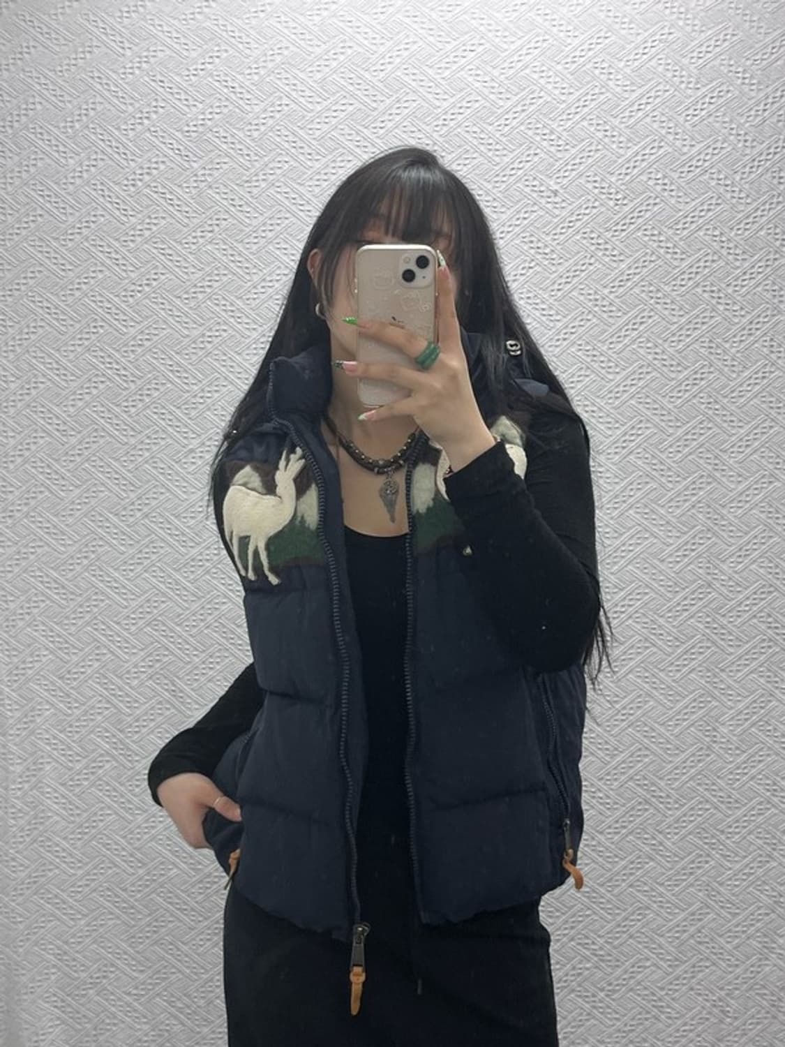 지프 빈티지 노르딕 부클 자수 패딩 조끼 L C08939 상품이미지2